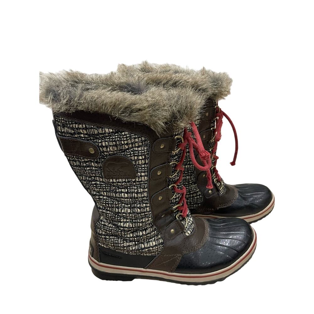SOREL Boots Women Size 9 Black Brown Tofino II Waterproof Fur Lined Snow Winter